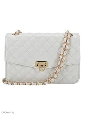 Quilted Vegan Leather Medium Shoulder Crossbody Bag Chain Strap